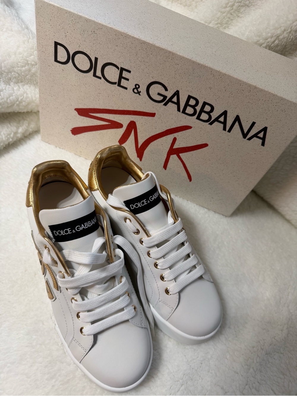 Dolce & Gabbana White Sneakers with Gold Accents